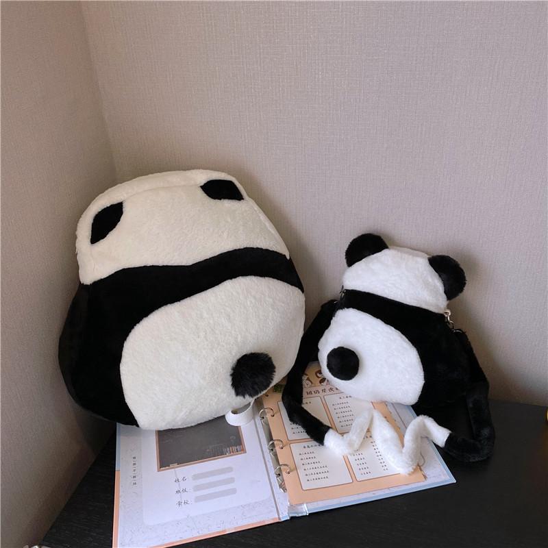 Large Capacity Cartoon Plush Panda Shoulder Bag For Women Cute Unisex Backpack Doll Bag Street Fashion