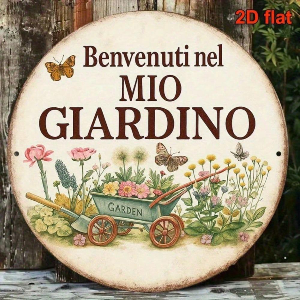 Vintage Metal Garden Sign Welcome To My Garden Italian Style Wall Art Outdoor Decor