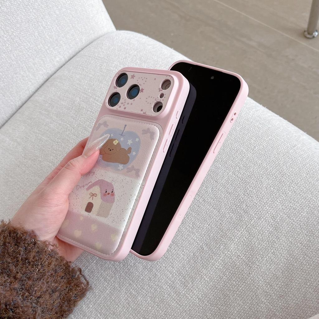 Cute Cartoon Leather Puppy Case for iPhone 16/17 Pro Max and Compatible with iPhone 15/14