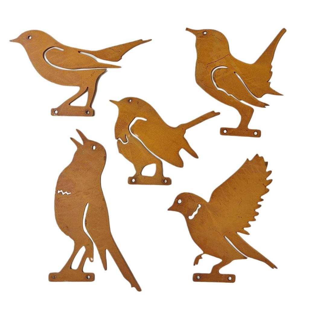 Retro Rusted Iron Garden Ornament: Four Little Birds Silhouette