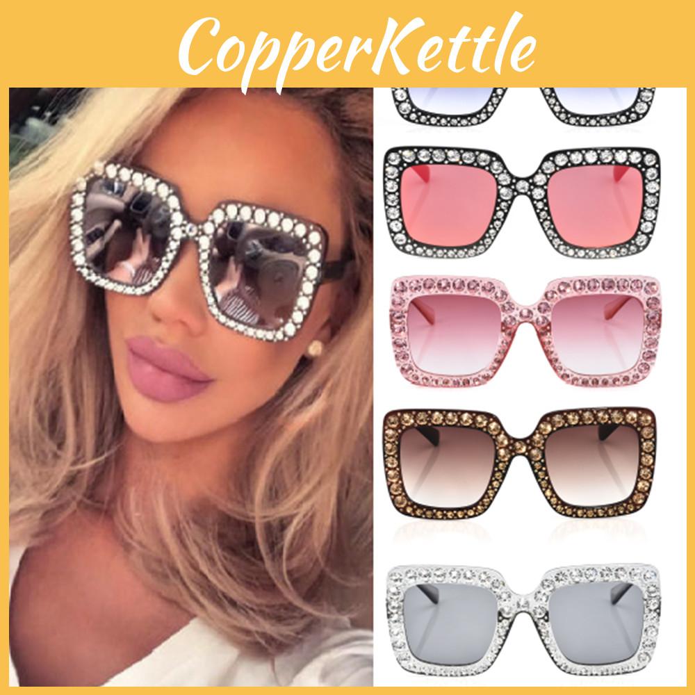 Trendy Square Frame Sunglasses With Oversized Rhinestones For Unique Fashion Style And Uv380 Protection