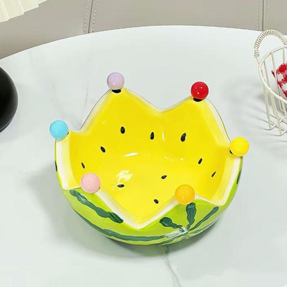 Cute Watermelon Shape Fruit Plate Ceramic Storage Plate Dessert Salad Bowl  Cake