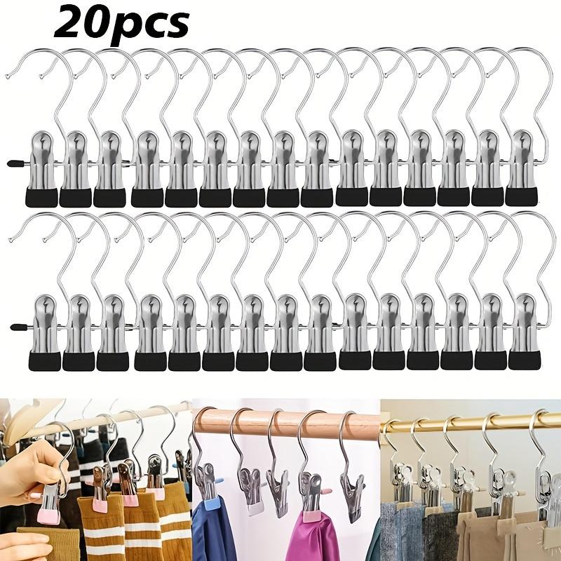 

20pcs Stainless Steel Multi-Use Clips with Hooks Portable Hangers for Laundry Pants Hats Skirts 360° Rotating Storage Organizer