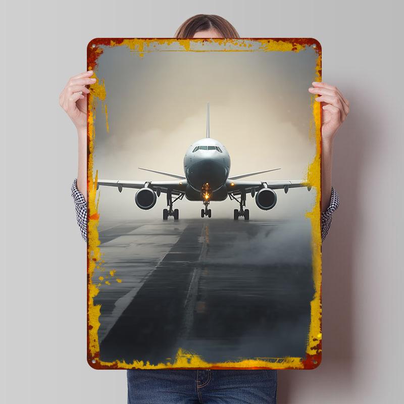 Airliner Plane Foggy Tin Plaque Poster Customized Wall Art Retro Vintage Metal Signs for Man Cave Home Decor Decoration Garage