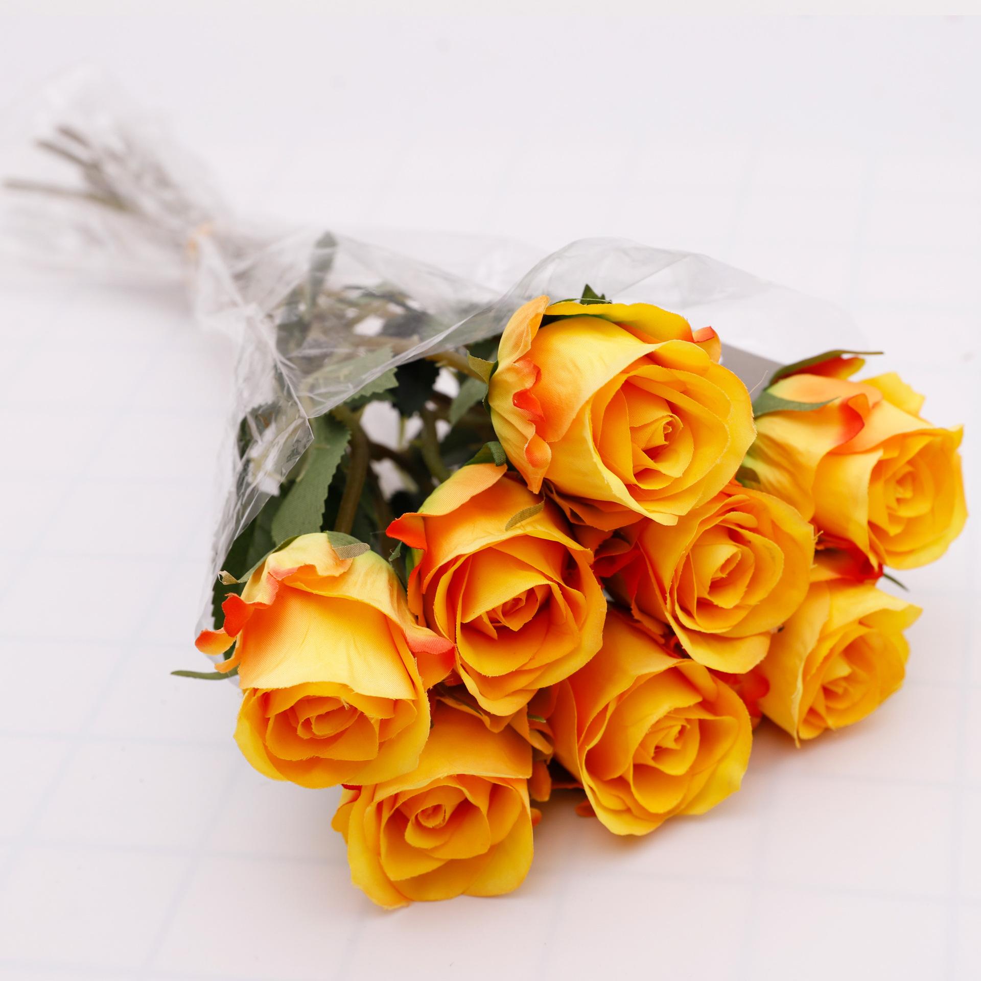 

Simulation princess rose 8 head bouquet marriage proposal fake flower Valentine s Day simulation flower rose decoration flower bouquet помаранчевий