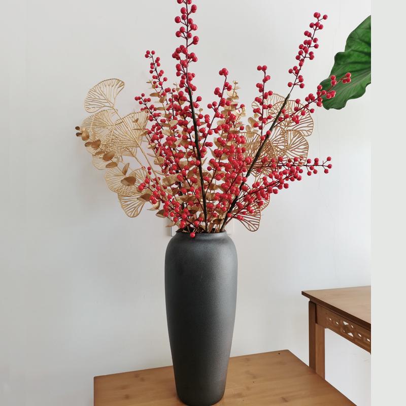 Vaso Moderno Minimalista in Ceramica Nera per Fiori Freschi e Bambù della Fortuna