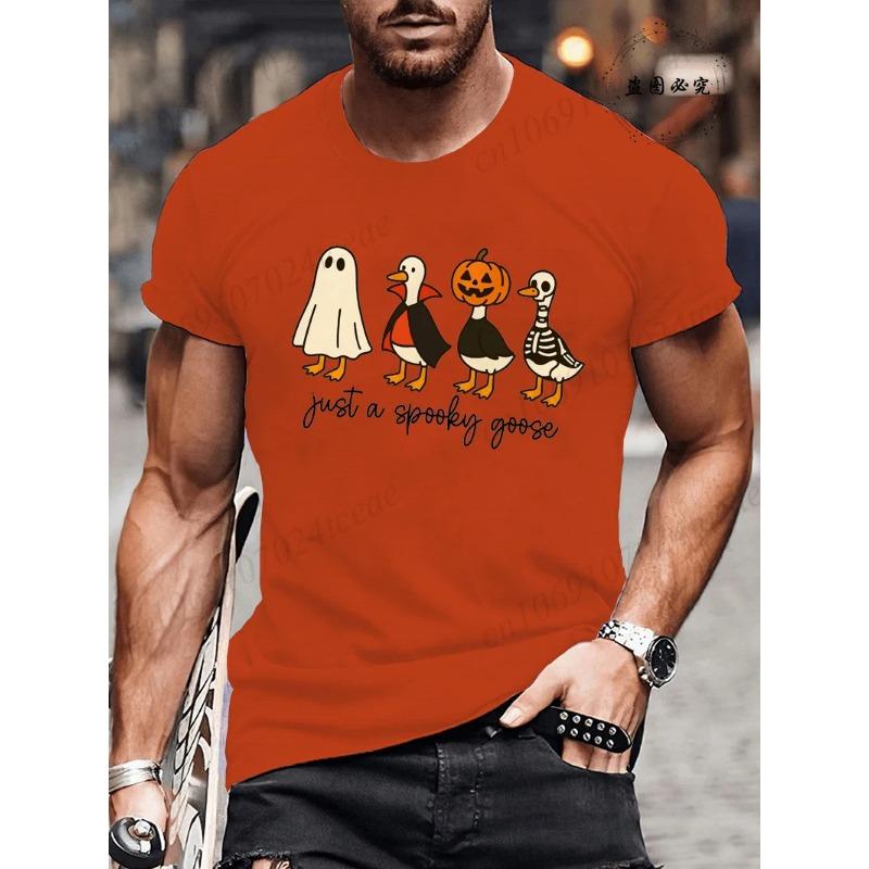 Summer Round Neck Halloween Ghost & Goose Graphic 3D Print T-shirts Fashionable Casual Short Sleeved Men's T-shirts