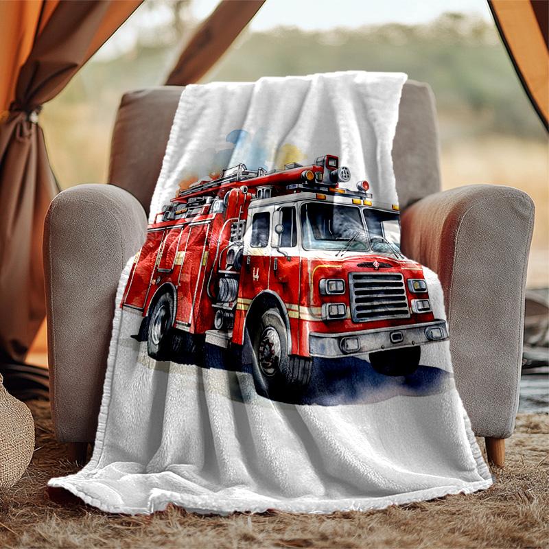 Fire Truck Flannel Blanket Soft Warm All-Season Throw, Design for Camping, Car Travel, Hiking Sofa, Bed, Office Perfect Gift for Parties