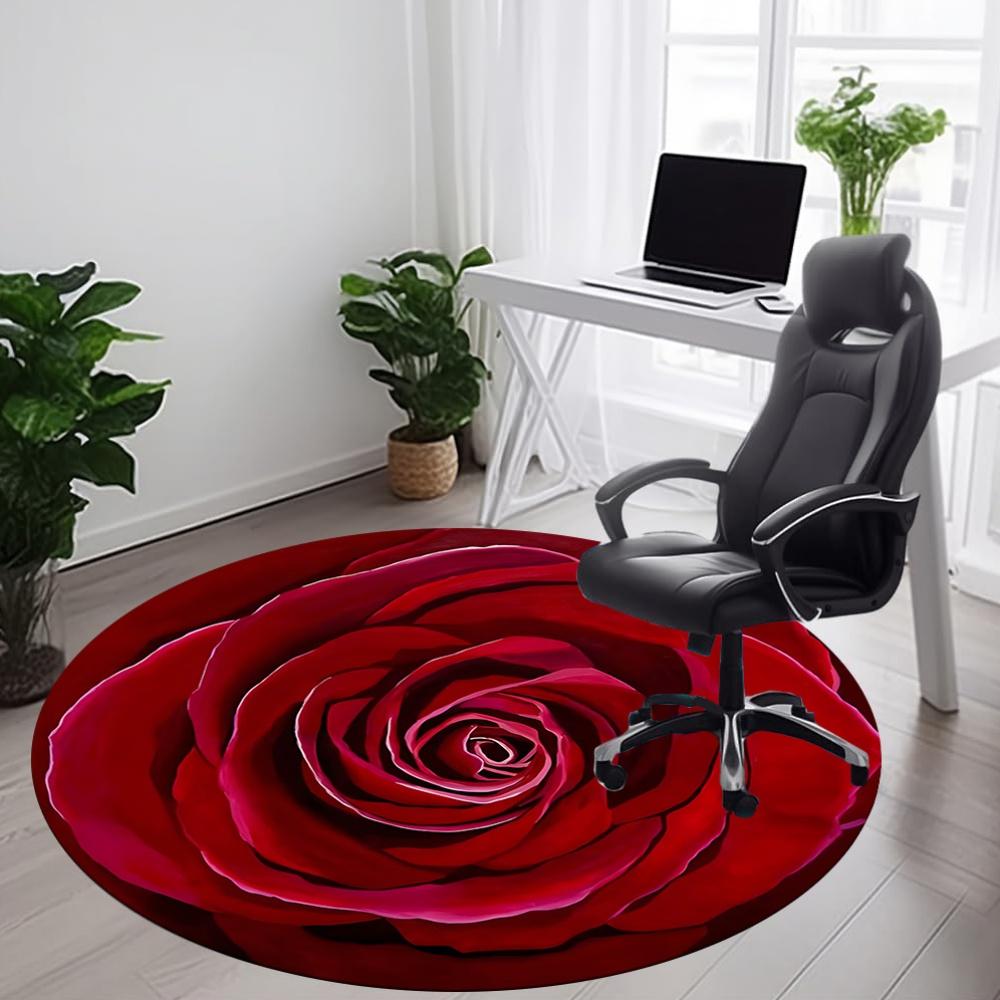 1pc Rose, Floral Chair Carpet for Office, Round Non Slip Durable Large Size Office Carpet, Suitable for Office