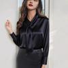 New Loose Long Sleeve Tie Office Women's Blouse 2026 Spring Fashion Casual Simple Shirt Chic V Neck Solid Color Elegant Lady Top Clothes