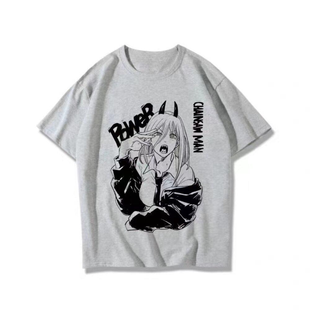 

Camisetas de animación Chainsaw Man Power con estampado de animación camisetas de manga corta para mujeres 4XL