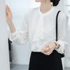 [SYitong] Women's Long-Sleeved Plain Blouse, Stylish, Washable, Collarless, White/Pink, Lined, Business/Office, Cute, Popular, Date, Outing, Commuting