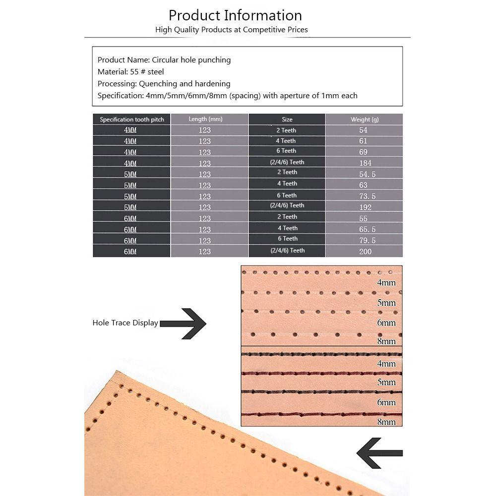 1Pcs New 2/4/6Teeth Leather Punching Tool Manual 4/5/6/8mm Hole Punch Tool Hole Spacing Drilling Steel Round Punch Die Set