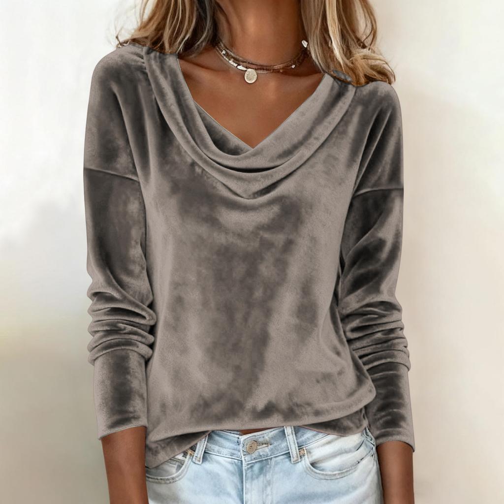 Women's Solid Color Gold Velvet Fashionable Long Sleeved T-shirt Pullover Top