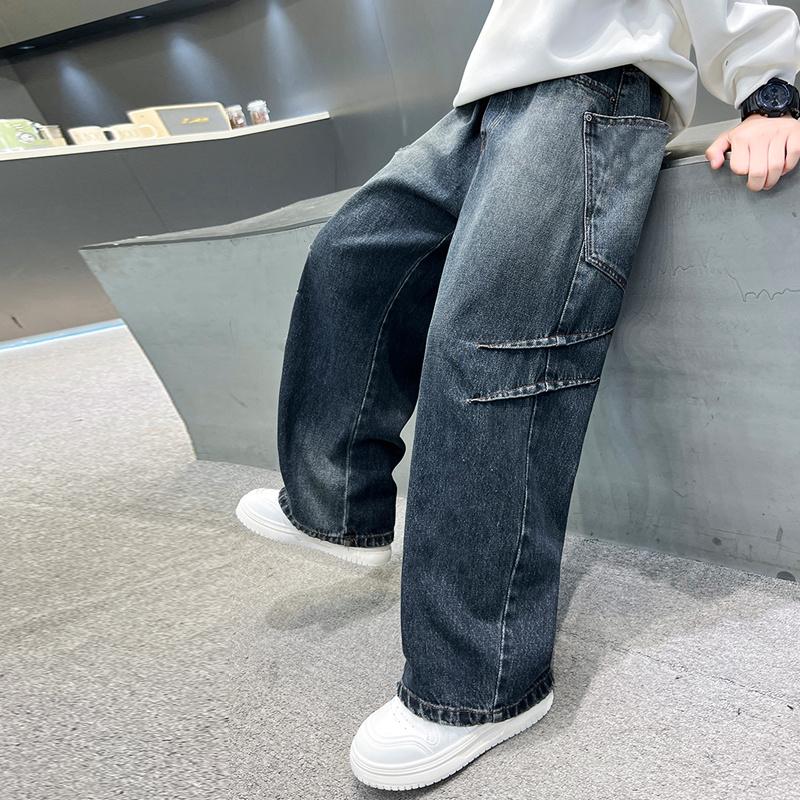 Autumn Teens Children Handsome Straight Leg Jeans for Boys Loose Wide-leg Pants Kids Stylish Trendy Trousers