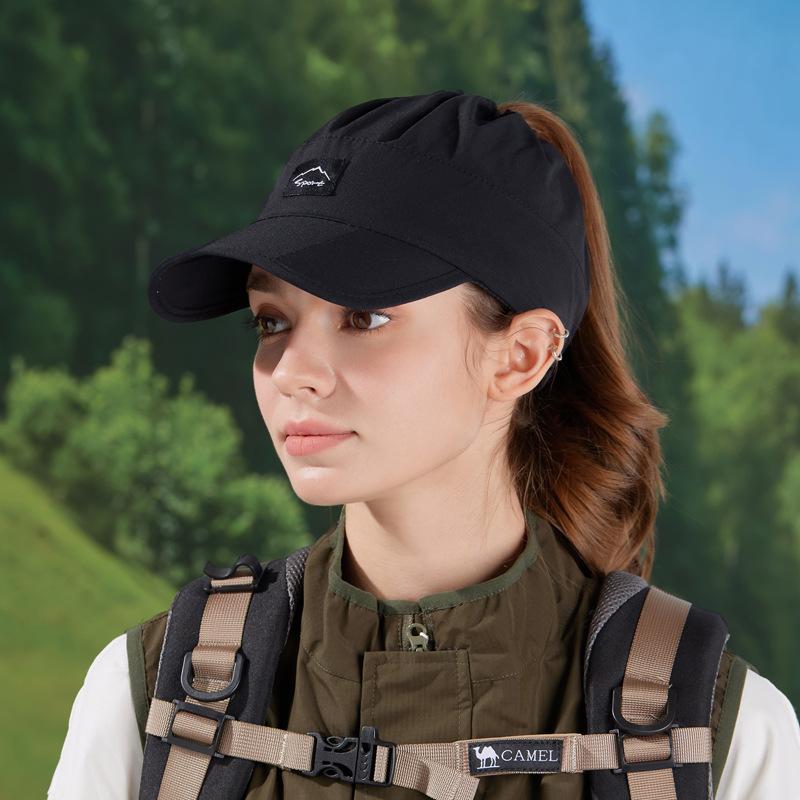 Summer Outdoor Breathable Empty Top Hat Can Be Tied Ponytail Duck Tongue Baseball Cap Foldable Brim Sun Protection Sun Hat Children