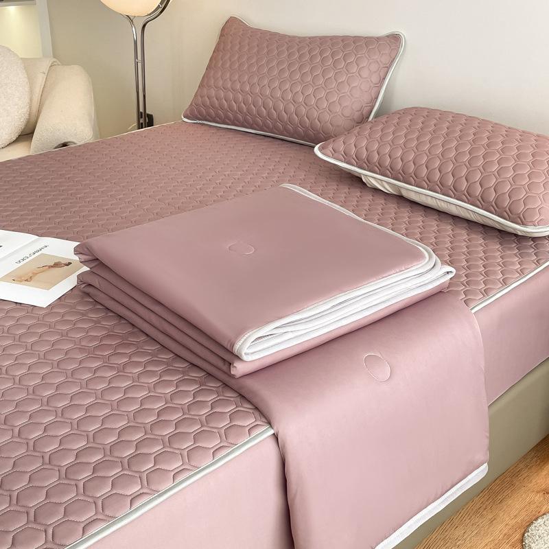 New Classic Solid Color Latex Fitted Sheet Summer Mat Summer Quilt Airable Cover Combination Kit