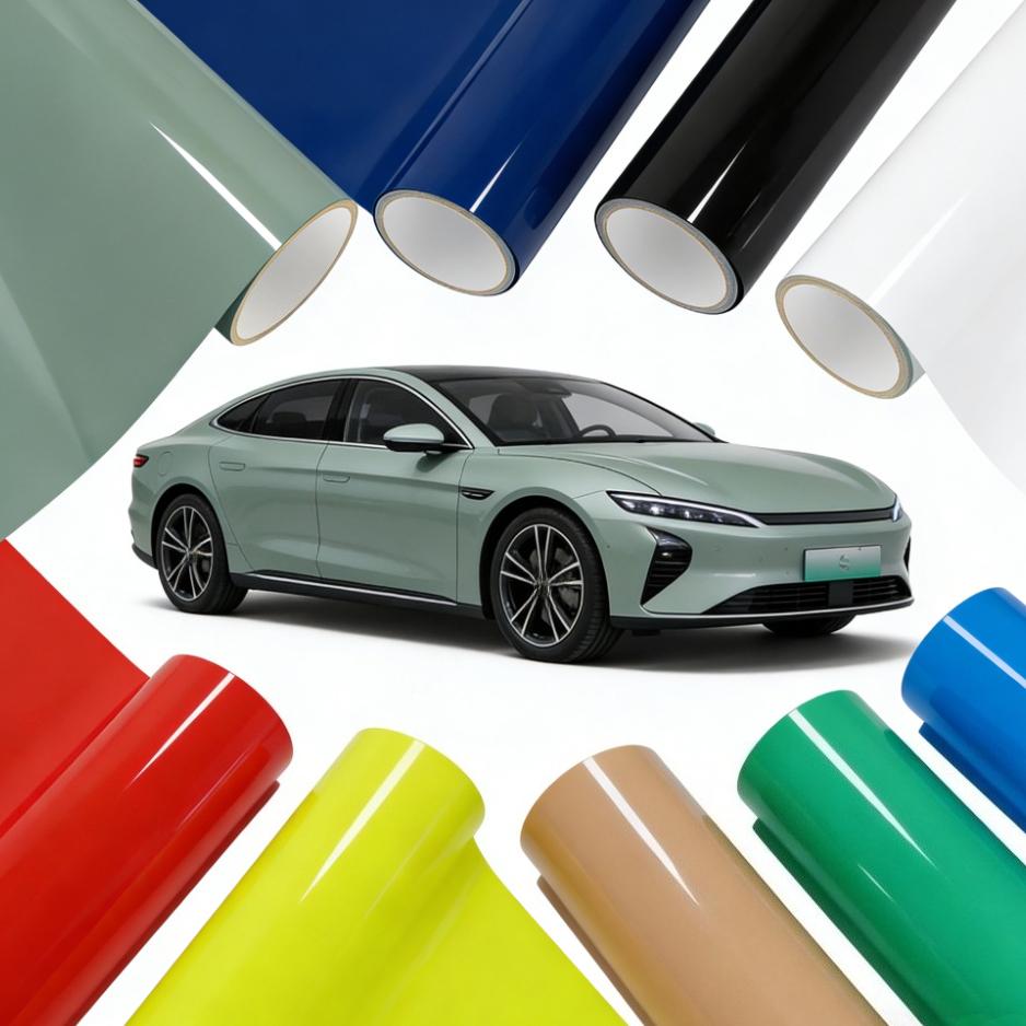 Car Wrap Film PET Glossy Vinyl Film Decal DIY Adhesive Car Sticker Motorcycle Decor Accessories 0.1M/0.2M/0.3M/0.4M/0.5M Width