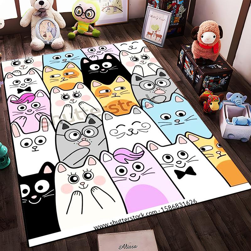 Cartoon Cats Pattern Carpet with Colorful Playful Kittens Design for Home Decor Suitable for use as an anti-slip for room and bedroom sofas