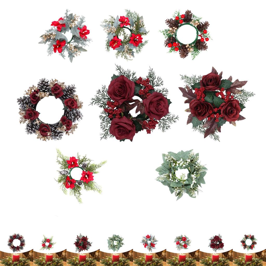 Christmas Candle Rings Wreath Table Centerpiece Farmhouse Inner Diameter 4" Home Decoration for Holiday Bedroom Ornaments