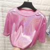New Summer Clothes New BF Bottom Missing Bright Silk T-Shirt Women's Short Sleeve Mid-Length Shimmer Top Tank Dress