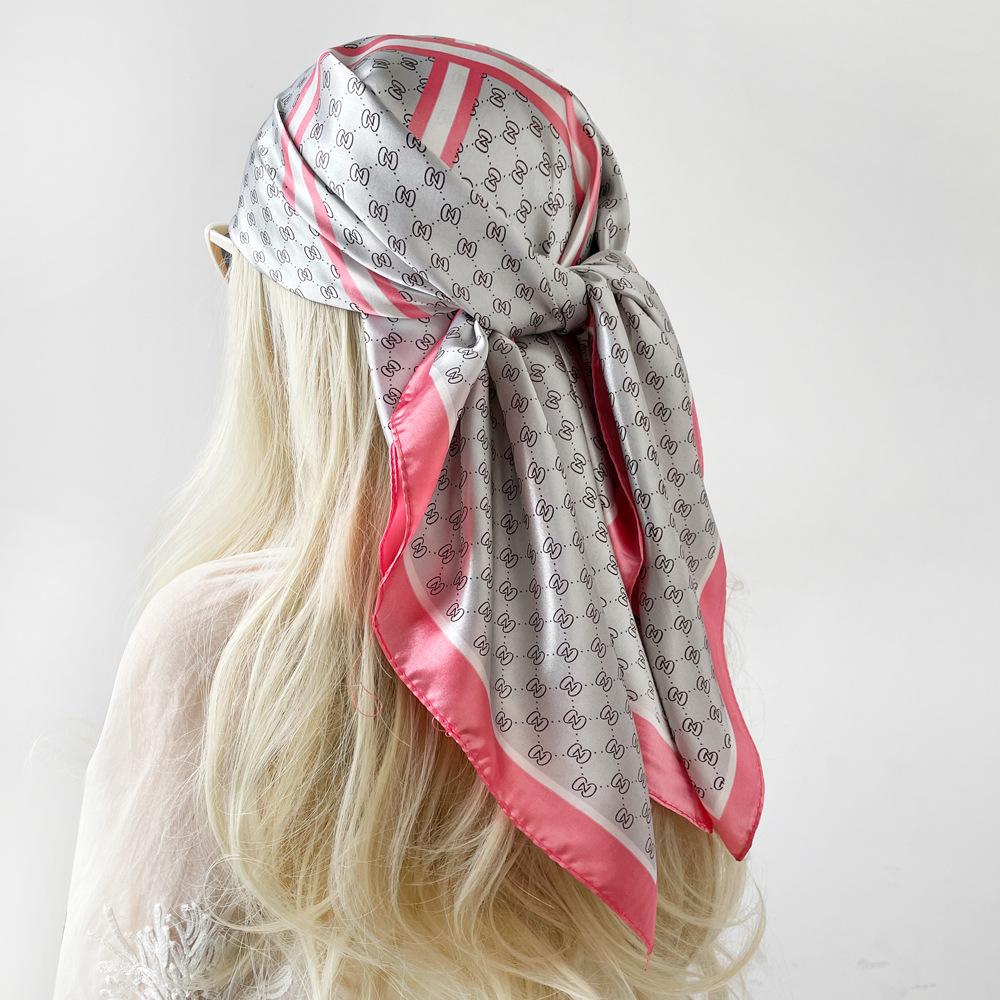 Eșarfă Nouă de Mătase 90cm Eșarfă Damă Tip Wrap Eșarfă cu Imprimeu Litere Eșarfă Satinată Mare Pătrată Șal