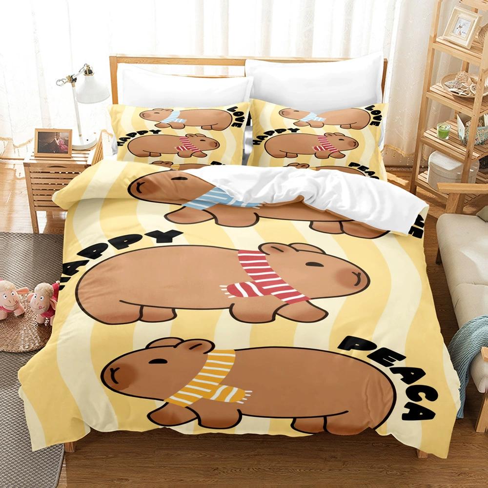 Capybara Bettwäsche Set Luxus Anime Capybara King Size Bettbezug Kissenbezug Kinderzimmer Niedlicher Bettbezug Kissenbezug Kinder Geschenk