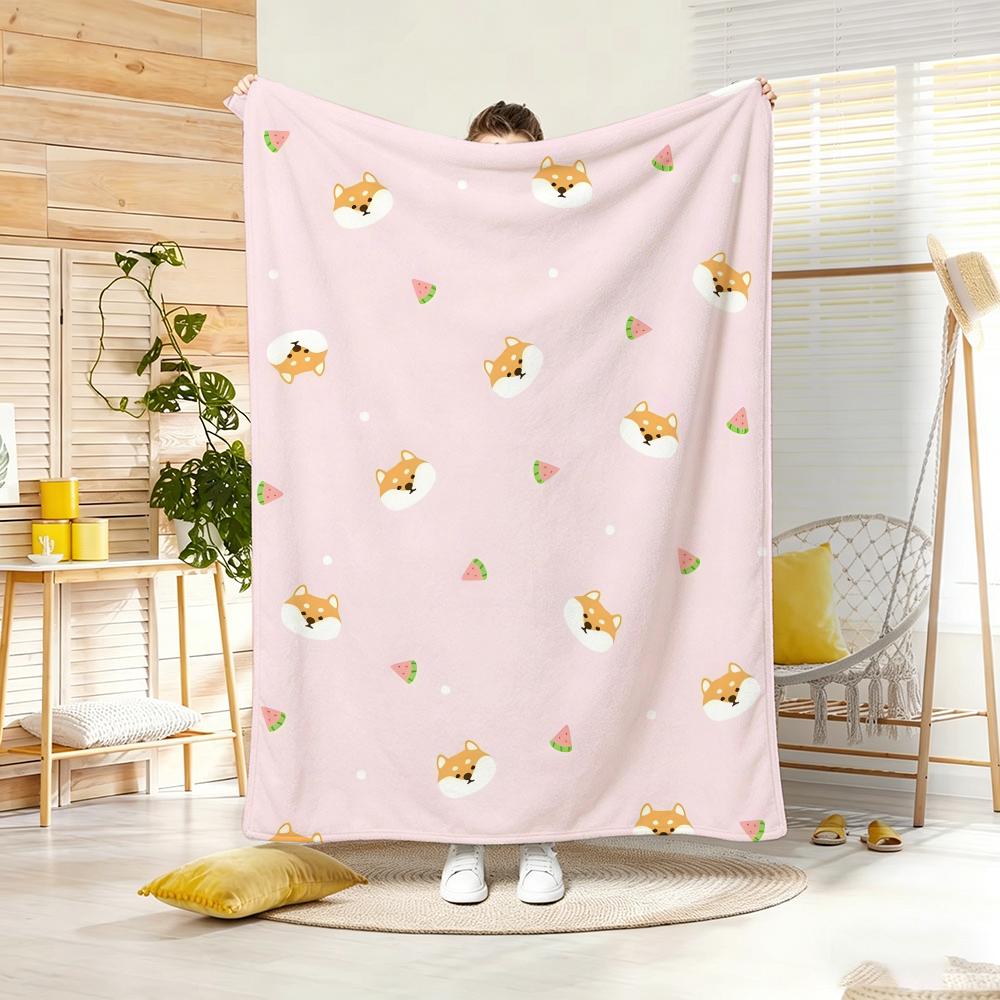 Artwork S-Shiba Inu Daily Throw Lightweight 240g Flannel Blanket Soft Skin-friendly for Summer Cooling