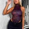 European and American Women's Leopard Print Sexy Backless Turtleneck Halter Tank Top Jumpsuit