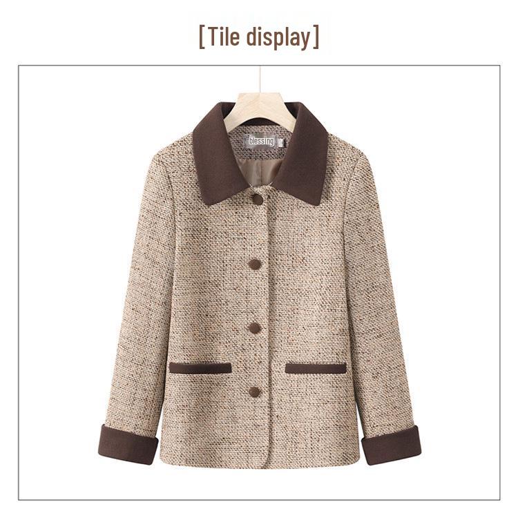 2025 Spring Fashion Turn-Down Collar Jacket for Middle-Aged Women - Stylish Short Fragrant Style