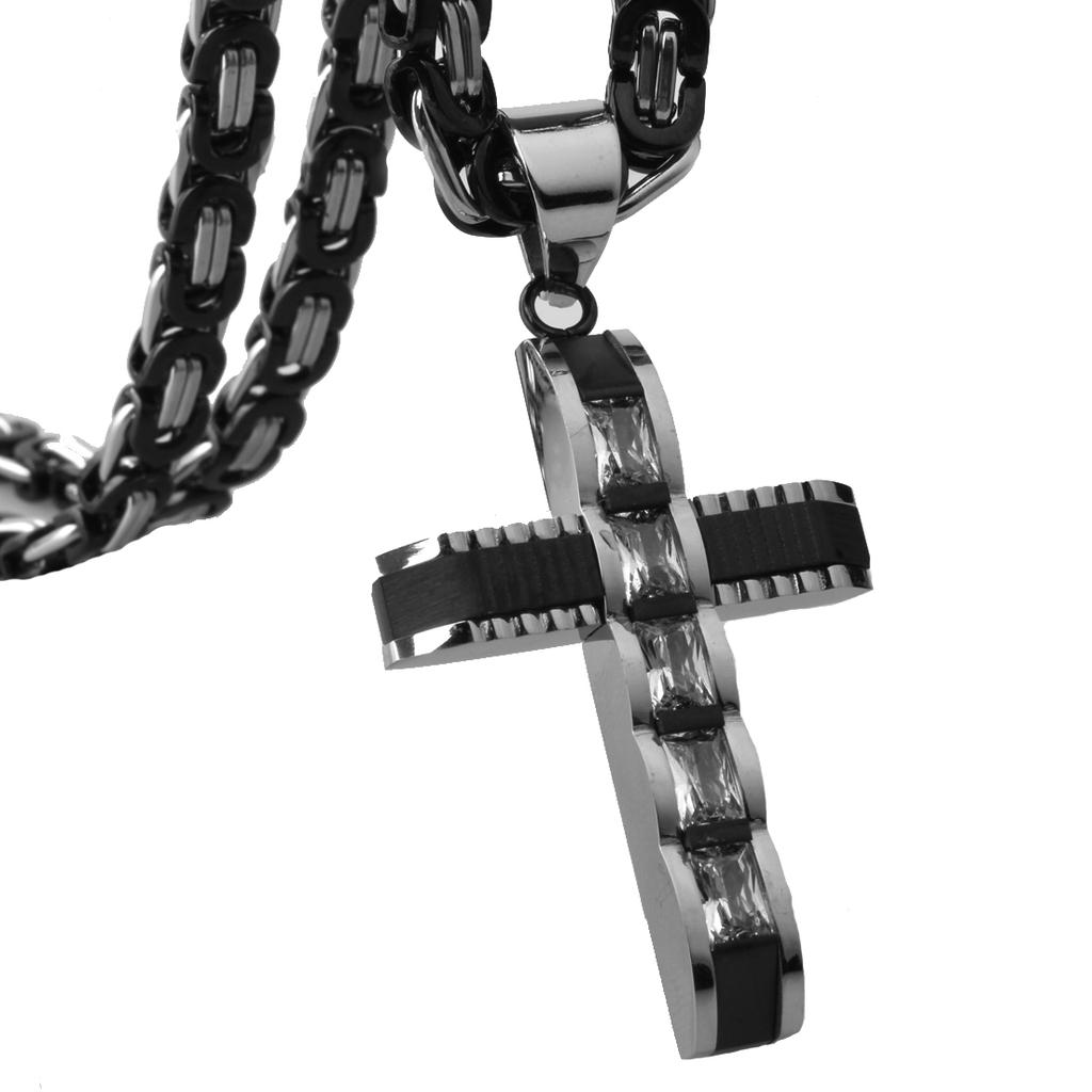 New Men Women Crystal Cross Pendant Gold Color 316L Stainless Steel 16-40" Byzantine Chain Necklace for Choose Popular Jewelry