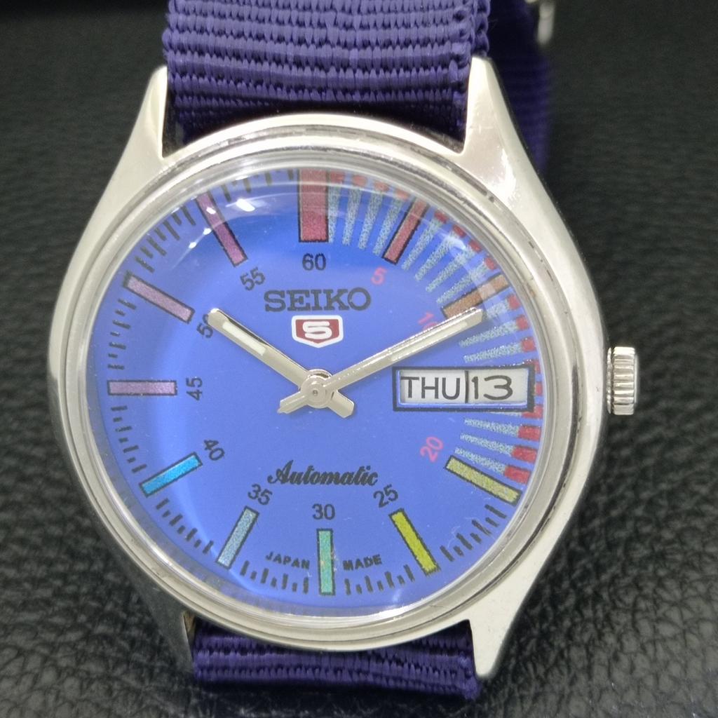 JAPAN VINTAGE SEIKO 5 AUTOMATIC 6309A MENS BLUE COLOR DIAL WATCH A701479-5 R206b-a701479