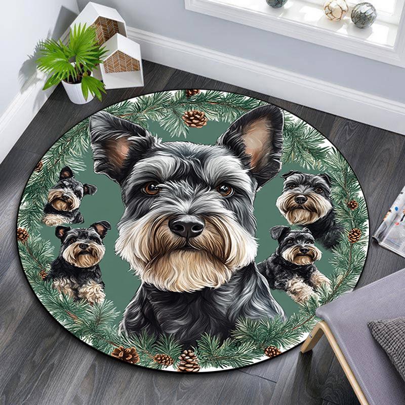 Tappeto Rotondo Schnauzer, Tappeto per Soggiorno Camera da Letto Divano Sala Giochi Decorazione, Tappetino Antiscivolo