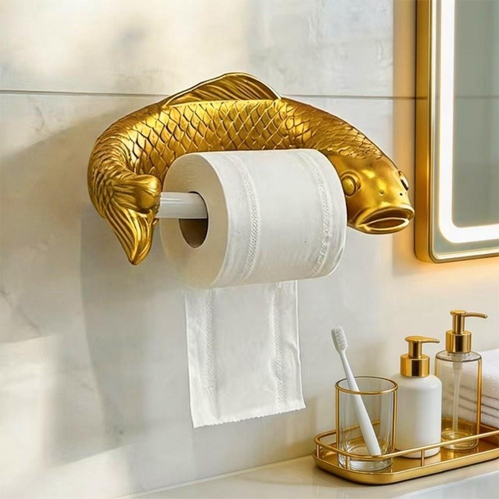 Wall-Mounted Toilet Paper Roll Holder Golden Carp Tissue Paper Shelf Napkin Storage Rack Kitchen