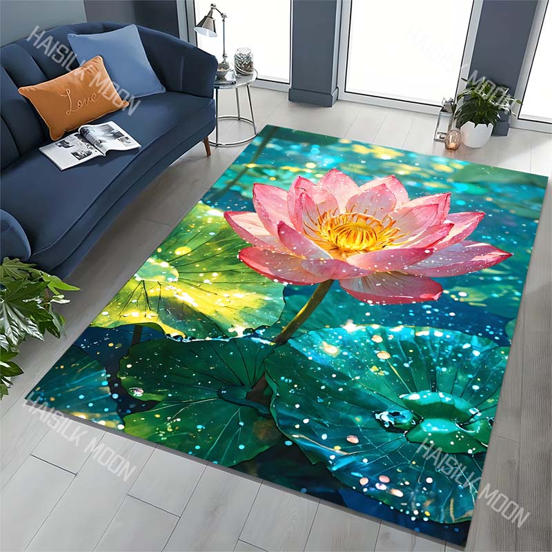 Beautiful Lotus Pattern Carpet for Living Room Bedroom Bedside Floor Mat Cloakroom Kids Activity Area Rugs Large Size