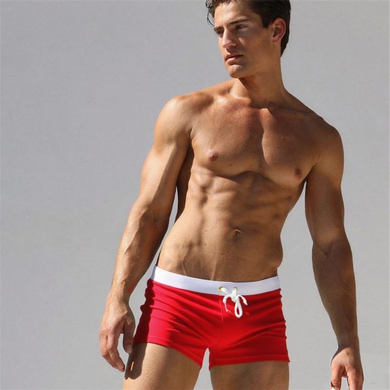 Men's Square Leg Swim Trunks with Back Pocket, European & American Style - In Stock