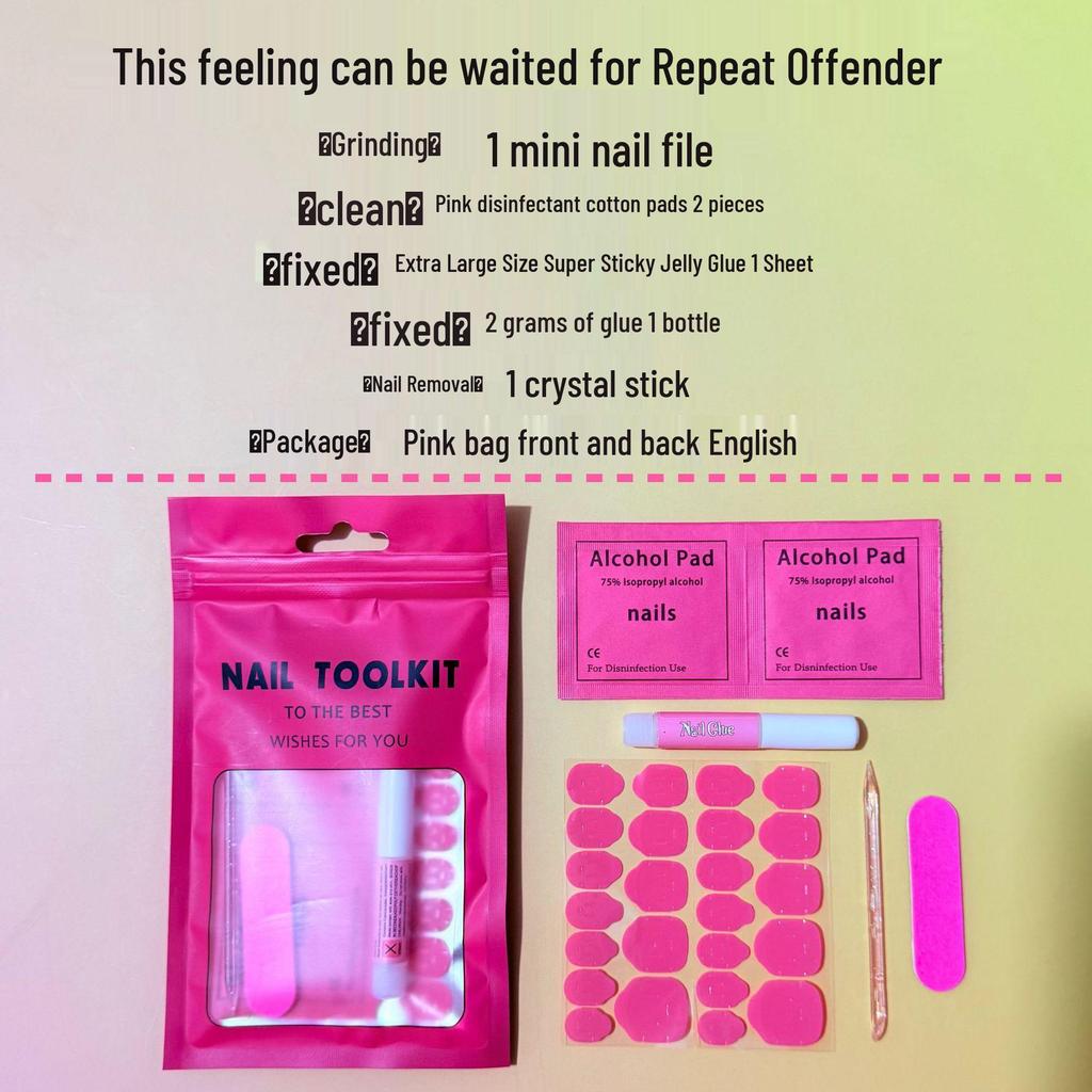 Cross-Border Nail Tool Kit: Mini Nail File, Glue, Disinfection Pads, Crystal Stick & Jelly Glue