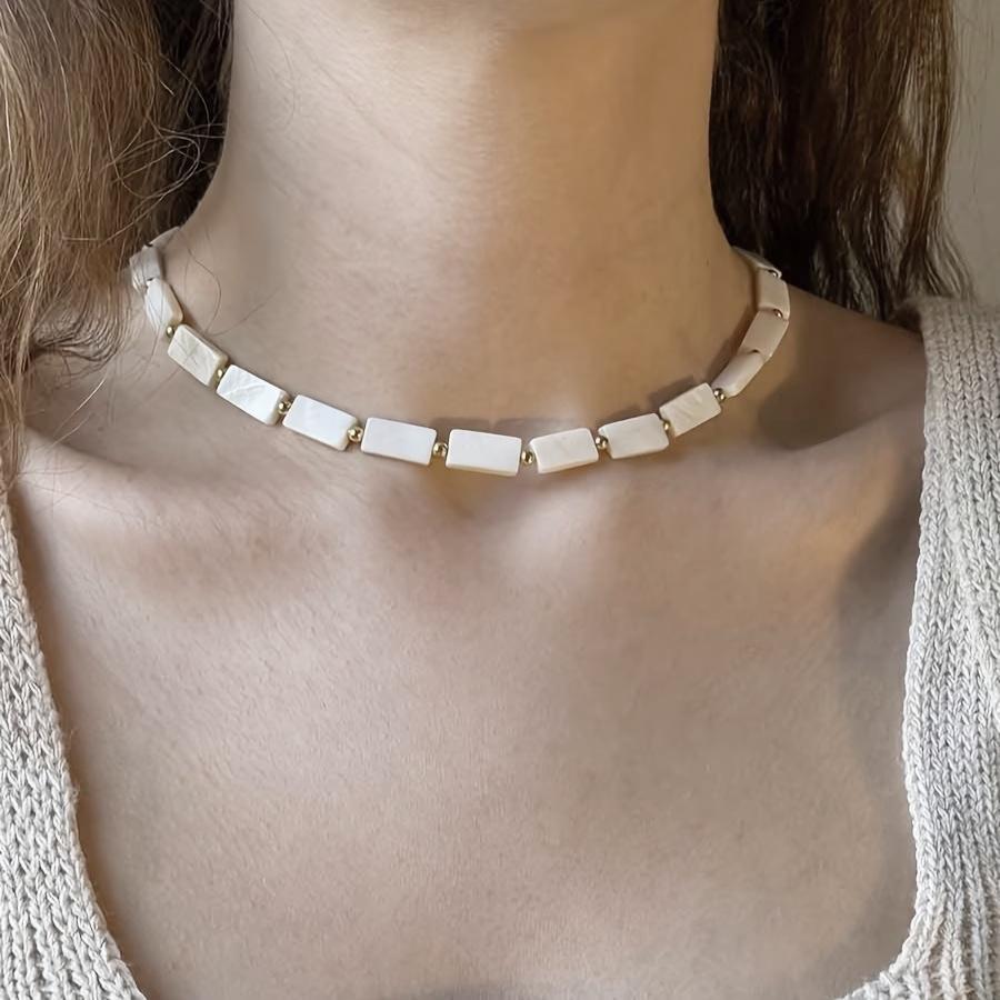 Women'S Neck Chain Rectangular Shell Necklace Women'S Light Luxury Fashion Bamboo Temperament Versatile Necklace
