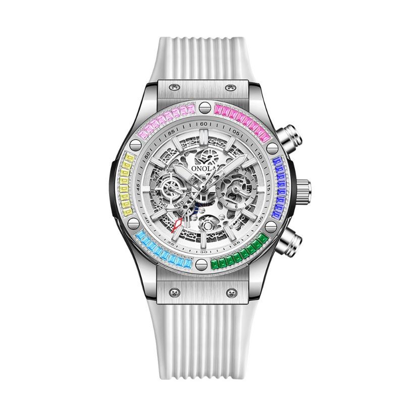 Top Brand Fashion New Rainbow Diamond Automatic Mechanical Watch Men's Waterproof Tape Watch