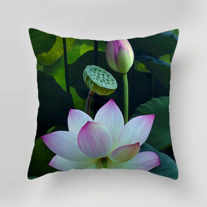 Plant Flower Lotus Pattern Decorative Pillowcase Living Room Bedroom Square Cushion Pillowcase