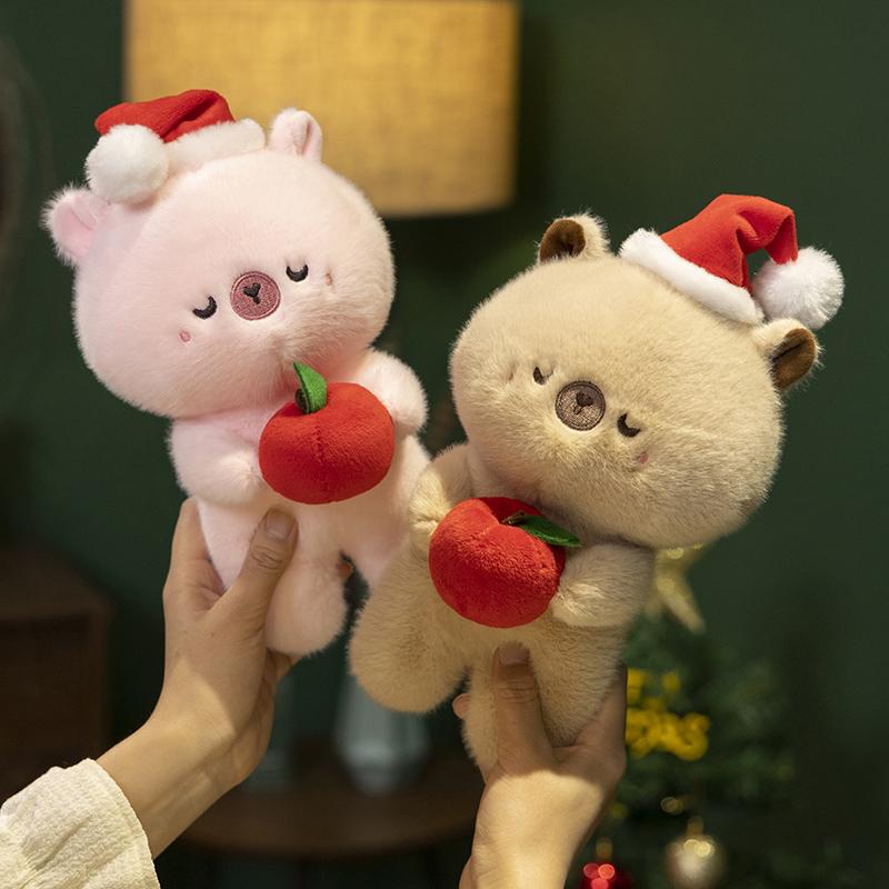 24cm Cartoon Cute Christmas Capybara Plush Doll Pillow Apple Santa Claus Capybara Plush Toy Home Decoration Gift For Children