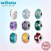 WOSTU 925 Sterling Silver Original Murano Glass Beads Multi Color Flower Clover Charms For DIY Bracelets Wholesale