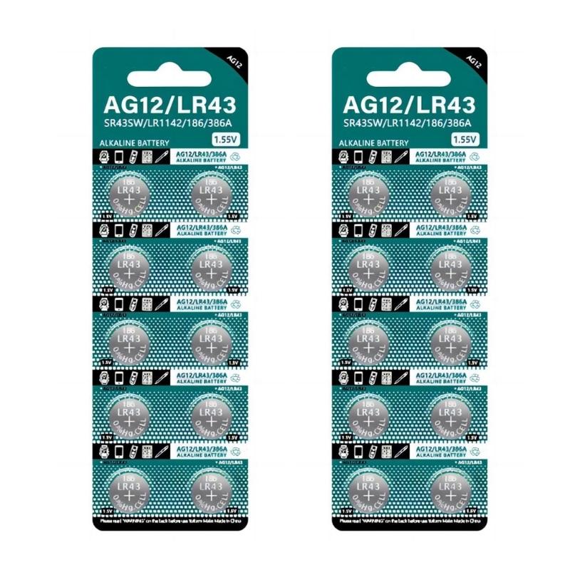 Pack of 10/20/30/40pcs AG12/LR43 Button Cell Batteries SR43SW LR1142 186 386A Coin Cells for Watches Remote Toy
