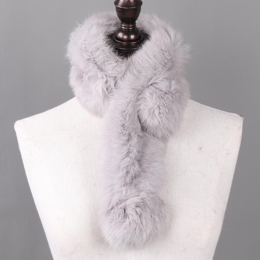 Hot Sale Women Winter Real Rabbit Fur Scarf Lady Warm Rabbit Fur Scarves Knit Natural Real Rabbit Fur Ring Casual Muffler