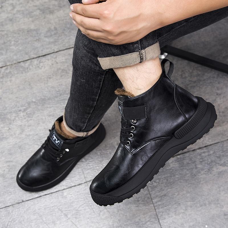 Winter warm men's Martin boots fashion versatile men's shoes leather boots high-top soft sole fashion velvet men's shoes
