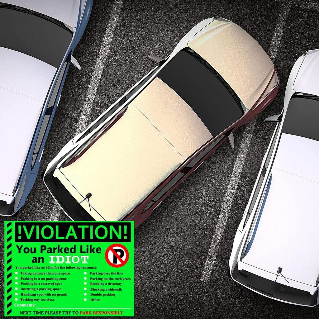 You Parked Like an Idiot Business Sticker 7.5x5.5 inch Multi Reasons Violation Bad Parking Notes Funny Labels for Hilarious Prank,Gag Gift,Stocking