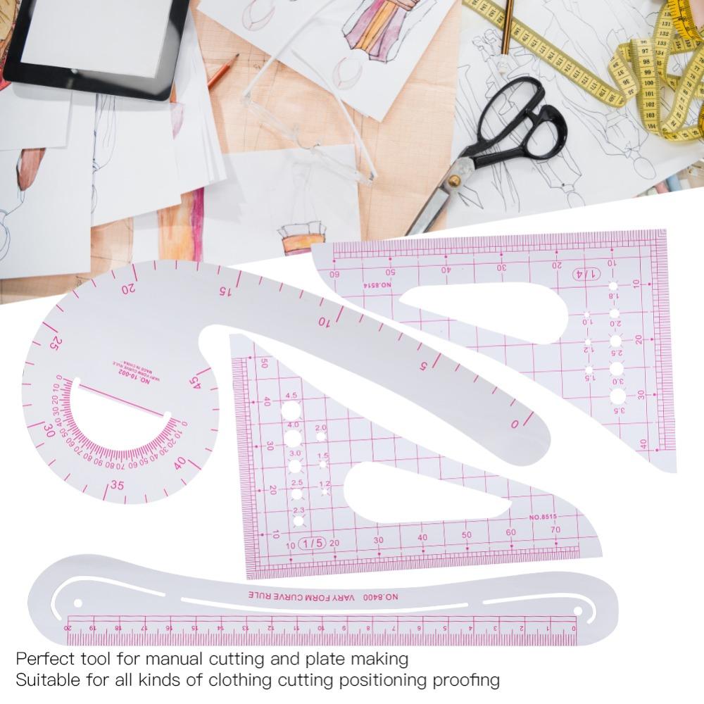 4pcs Multifunction Pattern Ruler Plastic Drafting Tool Durable Curve Ruler Clothing Design
