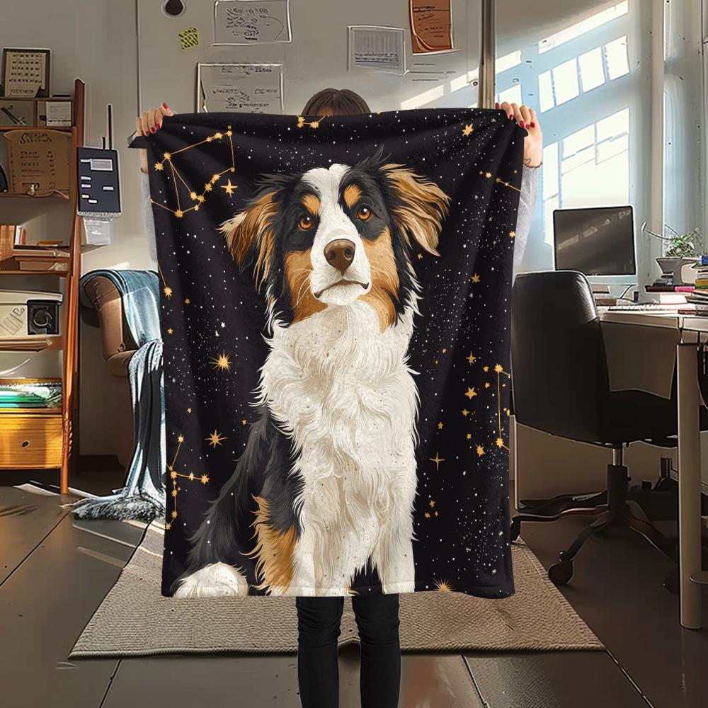 Black Australian Shepherd,pattern Flannel Blanket, High quality Comfortable for All Seasons, Home Decor, Warmth and Comfort, Perfect for Gifts.