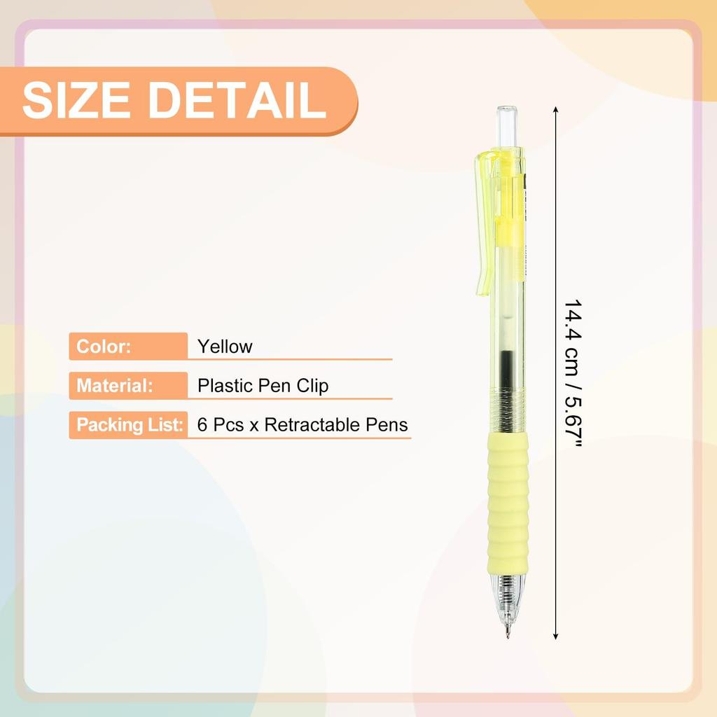 PATIKIL 6 Ballpoint Pen, 0.5mm Black Ink Pen, Fine Point Smooth Writing Pen, Perfect Office Supplies for Journaling and Note Taking, Yellow