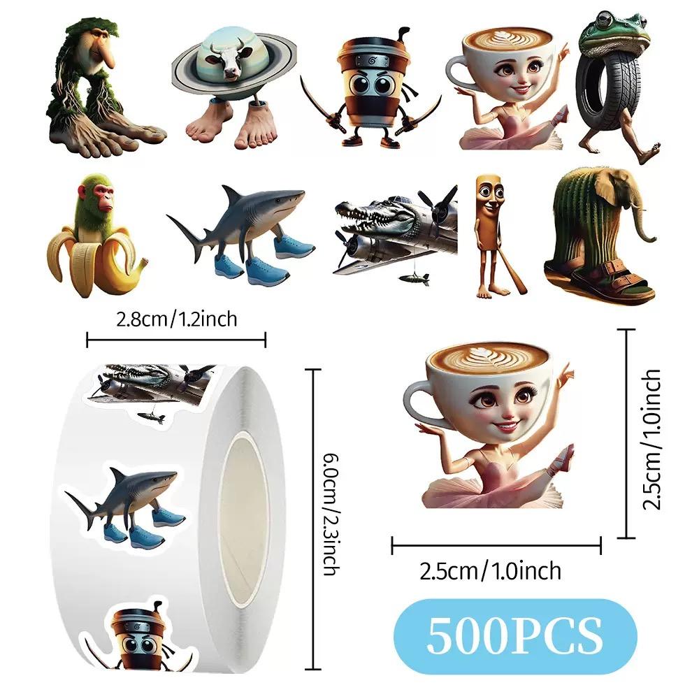 

500pcs/Roll Tung Tung Sahur Italian Brainrot AI Abstrac Sealing Sticker DIY PVC Laptop Decals Decoration Stiker Reward Beautiful Gift Toys